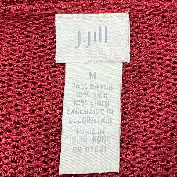J Jill Red Silk Linen Fringe Cardigan Artsy Boho Sweater Lagenlook Medium - Picture 6 of 8